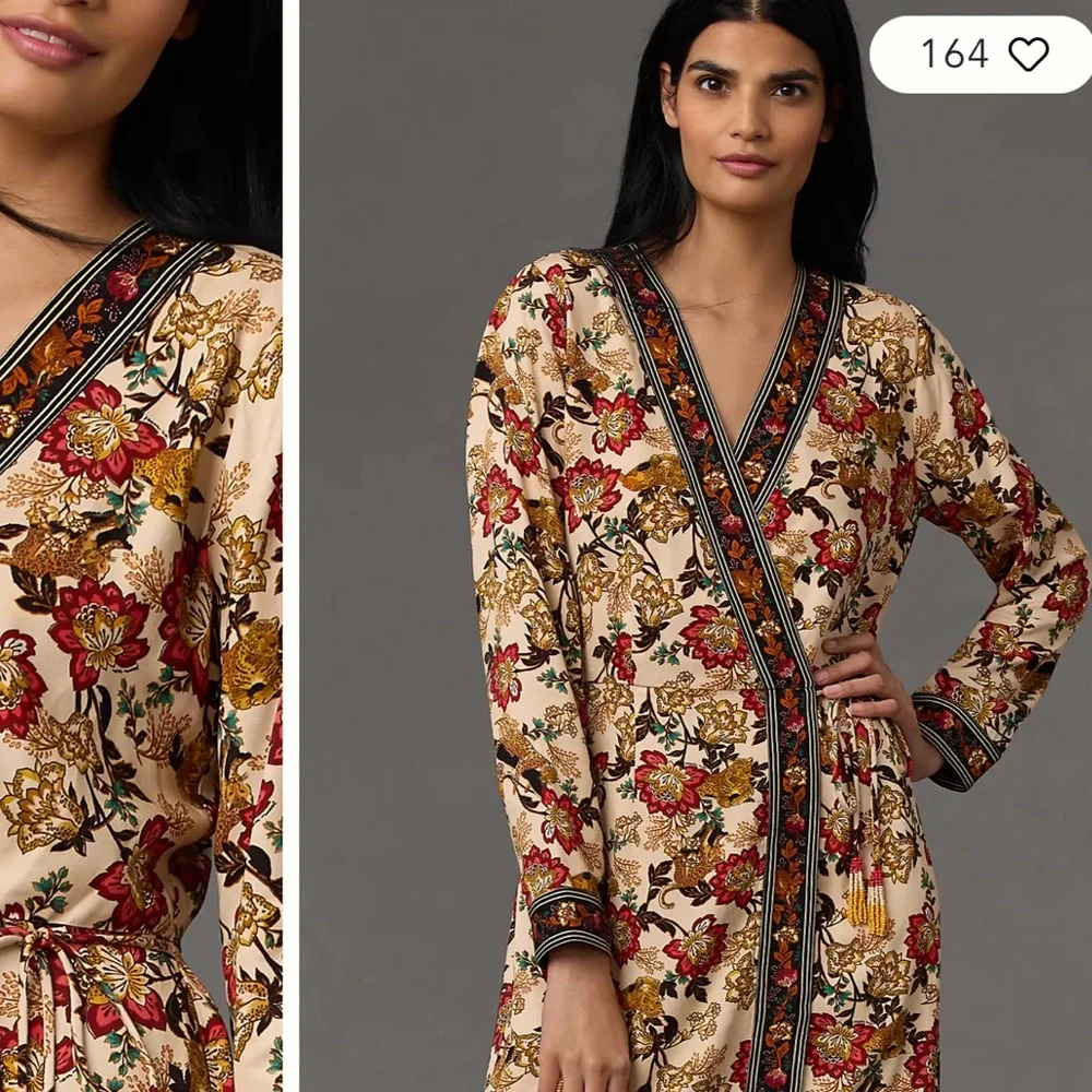 Farm Rio Long Sleeve Printed Wrap Mini Dress - Picture 2 of 6